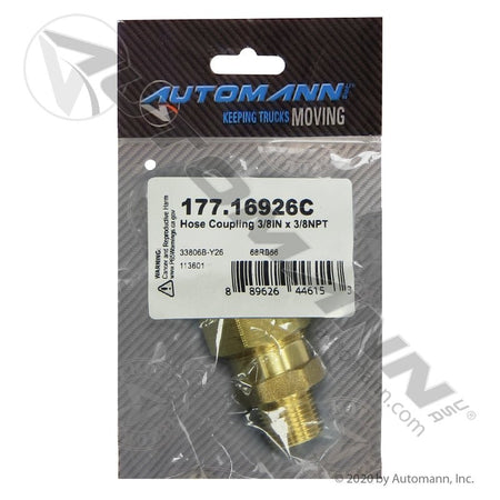 Air Brake Hose Coupling - 3/8in ID Hose x 3/8in NPT Reusable Fitting - Euclid E8591 177.16926C 177.16926C - Automann - FLEETPRO PARTS & TIRES