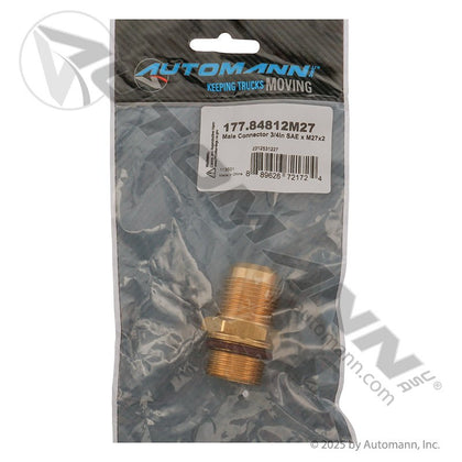 Brass Male Connector - 3/4in SAE 45 Degree Flare x M27x2 Air Line Fitting - Replaces Freightliner 23-12531-227 Parker 48F-12-MI27 177.84812M27 177.84812M27 - Automann - FLEETPRO PARTS & TIRES