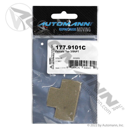 Brass Female Tee - 3/8in NPT Air Line Fitting - Replaces Eaton 3700X6 Parker 2203P6 177.9101C 177.9101C - Automann - FLEETPRO PARTS & TIRES