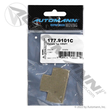 Brass Female Tee - 3/8in NPT Air Line Fitting - Replaces Eaton 3700X6 Parker 2203P6 177.9101C 177.9101C - Automann - FLEETPRO PARTS & TIRES