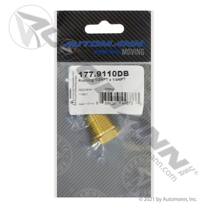 Brass Reducer Bushing - 1/2in NPT Male x 1/4in NPT Female Air Line Fitting - Replaces Eaton 3220X8X4 Parker 209P84 177.9110DB 177.9110DB - Automann - FLEETPRO PARTS & TIRES