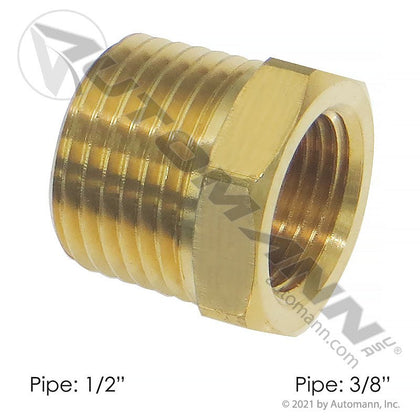 Brass Reducer Bushing - 1/2in NPT Male x 3/8in NPT Female DOT Air Brake Fitting - Replaces Eaton 3220X8X6 Parker 209P86 177.9110DC 177.9110DC - Automann - FLEETPRO PARTS & TIRES