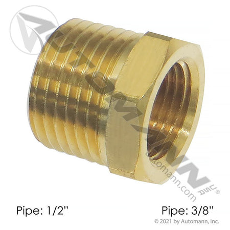 Brass Reducer Bushing - 1/2in NPT Male x 3/8in NPT Female DOT Air Brake Fitting - Replaces Eaton 3220X8X6 Parker 209P86 177.9110DC 177.9110DC - Automann - FLEETPRO PARTS & TIRES