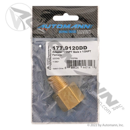 Brass Adapter - 1/2" NPT Male x 1/2" NPT Female Air Line Fitting - Replaces Eaton 3200X8 Parker 222P88 177.9120DD 177.9120DD - Automann - FLEETPRO PARTS & TIRES