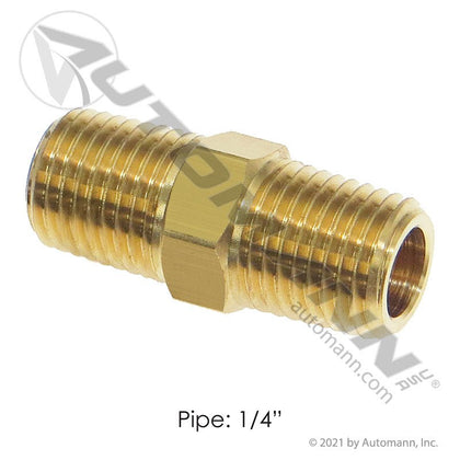 Brass Hex Nipple - Two 1/4in Male NPT Ends - Eaton 3325X4 Parker 216P4 177.9122B 177.9122B - Automann - FLEETPRO PARTS & TIRES