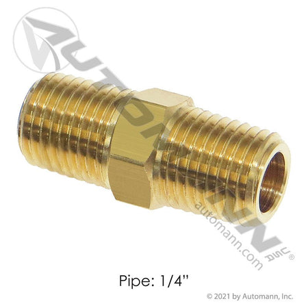 Brass Hex Nipple - Two 1/4in Male NPT Ends - Eaton 3325X4 Parker 216P4 177.9122B 177.9122B - Automann - FLEETPRO PARTS & TIRES