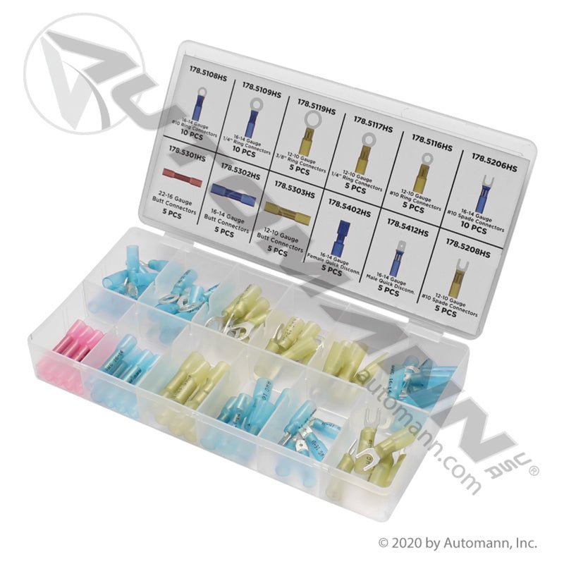 Heat Shrink Terminal Electrical Kit - 75pc Automann 178.EK75HST ATD383 178.EK75HST - Automann - FLEETPRO PARTS & TIRES