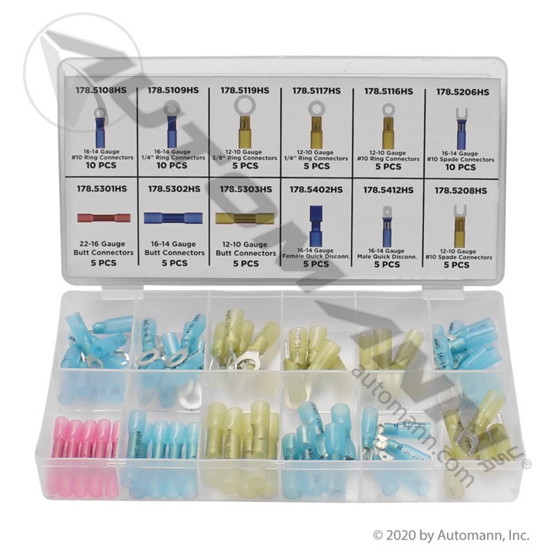 Heat Shrink Terminal Electrical Kit - 75pc Automann 178.EK75HST ATD383 178.EK75HST - Automann - FLEETPRO PARTS & TIRES