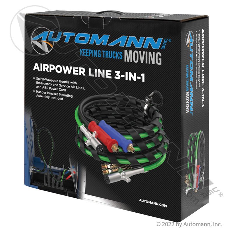 Airpower 3-in-1 Air & Electrical Line Set - 12 ft Black - Phillips 302150 Tectran 169127 179.3012.12 179.3012.12 - Automann - FLEETPRO PARTS & TIRES