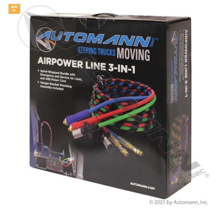 3 in 1 Airpower Line – 15ft Black Air Hose Wrap with Serviceable 7 - Way Plugs – Replaces 169157 145115 179.3012.15 - Automann - FLEETPRO PARTS & TIRES