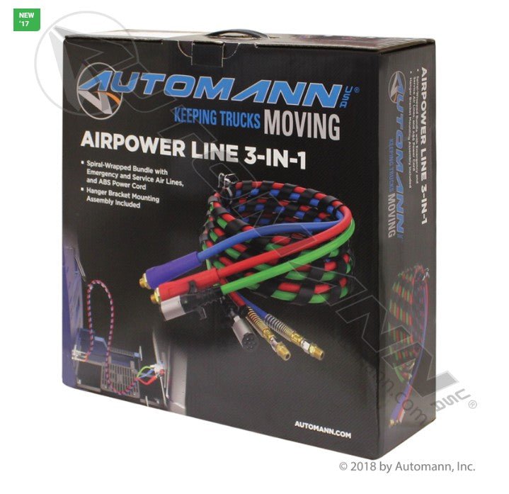 3 in 1 Airpower Line – 15ft Wrap with Heavy - Duty Gladhand Grips – Replaces 13A1501 302170 179.3025.15 - Automann - FLEETPRO PARTS & TIRES