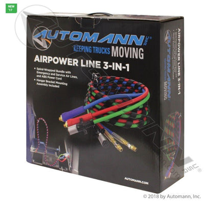 3 in 1 Airpower Line – 15ft Wrap with Heavy - Duty Gladhand Grips – Replaces 13A1501 302170 179.3025.15 - Automann - FLEETPRO PARTS & TIRES