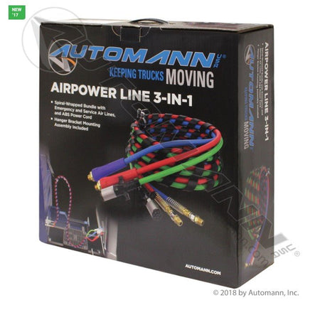 3 in 1 Airpower Line – 15ft Wrap with Heavy - Duty Gladhand Grips – Replaces 13A1501 302170 179.3025.15 - Automann - FLEETPRO PARTS & TIRES