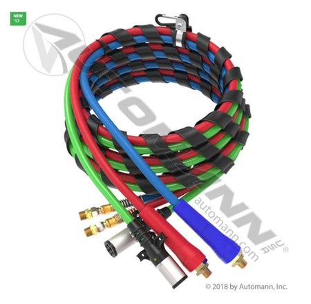 3 in 1 Airpower Line – 15ft Wrap with Heavy - Duty Gladhand Grips – Replaces 13A1501 302170 179.3025.15 - Automann - FLEETPRO PARTS & TIRES