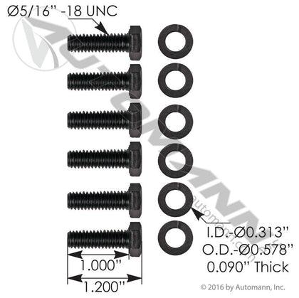 Hub Cap Hardware Kit - 6-Bolt 5/16in-18 Bolts & Washers - 537.1106 537.1106 - Automann - FLEETPRO PARTS & TIRES