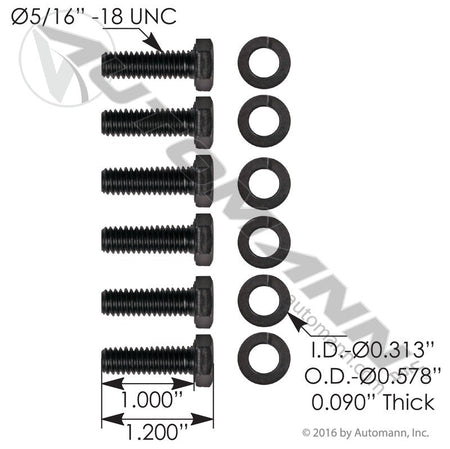 Hub Cap Hardware Kit - 6-Bolt 5/16in-18 Bolts & Washers - 537.1106 537.1106 - Automann - FLEETPRO PARTS & TIRES