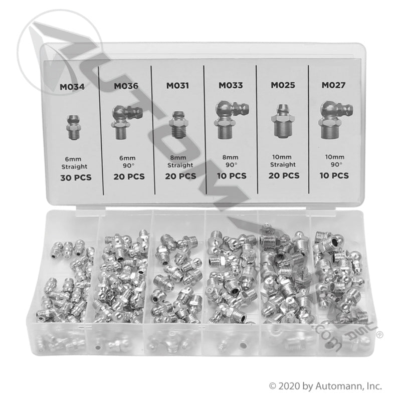 110pc Metric Grease Fitting Kit - Universal Zerk Assortment ATD374 562.HK110MG 562.HK110MG - Automann - FLEETPRO PARTS & TIRES