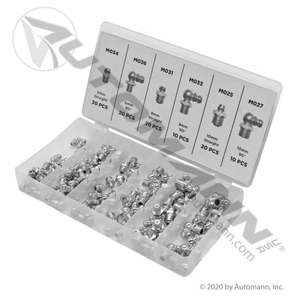 110pc Metric Grease Fitting Kit - Universal Zerk Assortment ATD374 562.HK110MG 562.HK110MG - Automann - FLEETPRO PARTS & TIRES