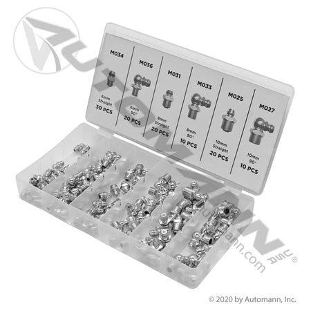 110pc Metric Grease Fitting Kit - Universal Zerk Assortment ATD374 562.HK110MG 562.HK110MG - Automann - FLEETPRO PARTS & TIRES