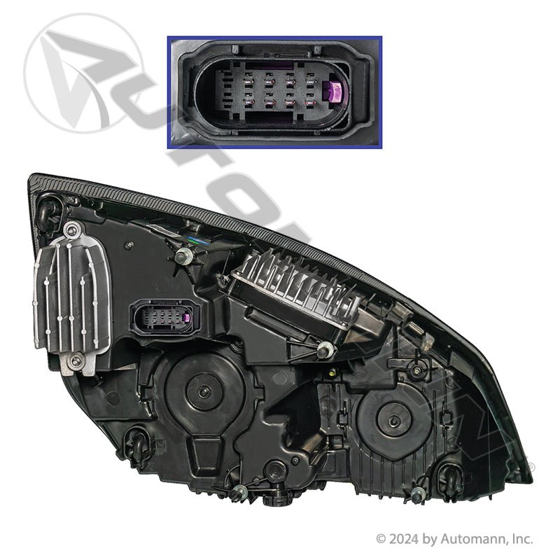 Cascadia LH Black LED Headlight - 2018 - 2025 Driver Side - A66 - 01405 - 002 564.46001LM - Automann - FLEETPRO PARTS & TIRES