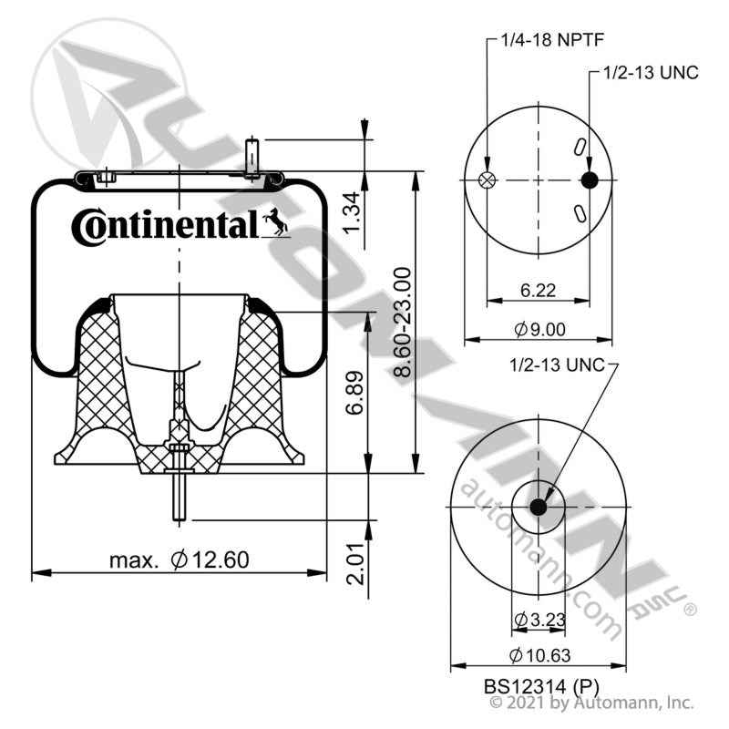 Freightliner Cascadia Rolling Lobe Air Spring – Continental OE Plastic Base – Replaces Firestone 9759