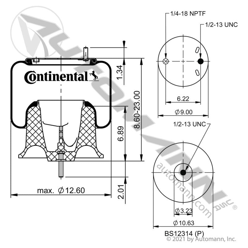Freightliner Cascadia Rolling Lobe Air Spring – Continental OE Plastic Base – Replaces Firestone 9759 566.CT68208 - Continental - FLEETPRO PARTS & TIRES