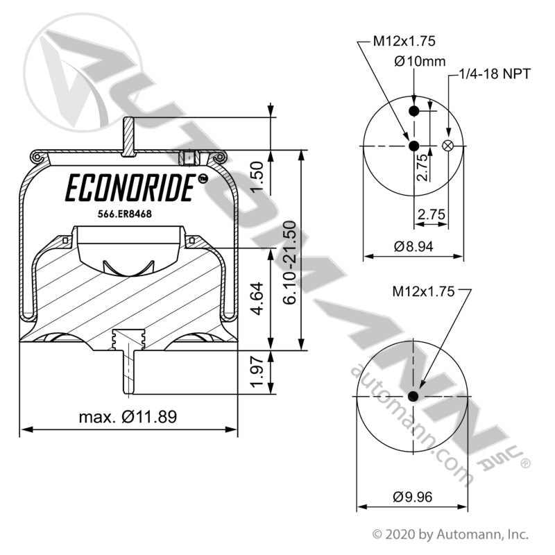 Volvo VNL Air Spring – Mack Twin - Y Suspension – Plastic Base – Replaces 8468 566.ER8468 - Econoride - FLEETPRO PARTS & TIRES