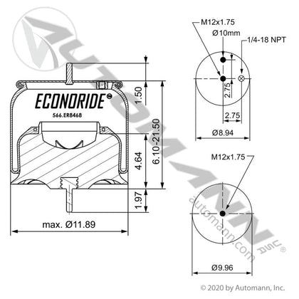 Volvo VNL Air Spring – Mack Twin - Y Suspension – Plastic Base – Replaces 8468 566.ER8468 - Econoride - FLEETPRO PARTS & TIRES