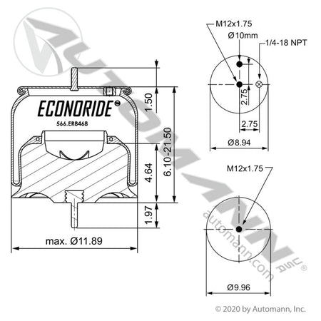 Volvo VNL Air Spring – Mack Twin - Y Suspension – Plastic Base – Replaces 8468 566.ER8468 - Econoride - FLEETPRO PARTS & TIRES