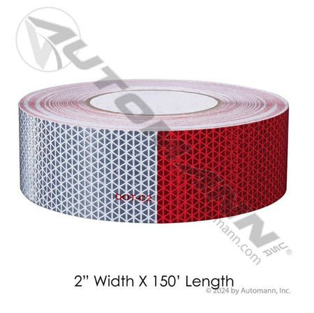ORALITE DOT Conspicuity Tape – 2" x 150ft Roll – Red/White 11"/7" Diamond Mesh Pattern – 5 Year 571.CT0501 - Automann - FLEETPRO PARTS & TIRES