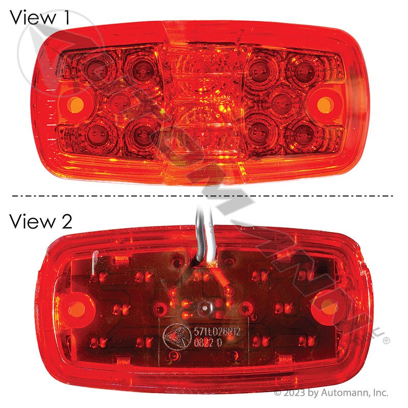 Bullseye Marker & Clearance LED Light - 2 x 4 in Red 12-Diode - Trucklite 2660 Grote G4602 571.LD26R12 571.LD26R12 - Automann - FLEETPRO PARTS & TIRES