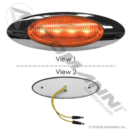 Oval Marker LED Light with Chrome Bezel - 2 x 6.5 in Amber 4-Diode - Grote 45582 45583 571.LD27A4M1 571.LD27A4M1 - Automann - FLEETPRO PARTS & TIRES