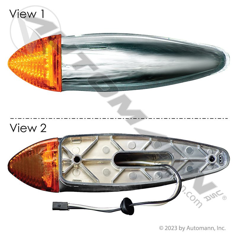 Cab Marker Light LED Amber 8-Diode Bullet 2-1/4in x 10in - 6in C to C Chrome - Trucklite 26361Y4 571.LD328A8 571.LD328A8 - Automann - FLEETPRO PARTS & TIRES