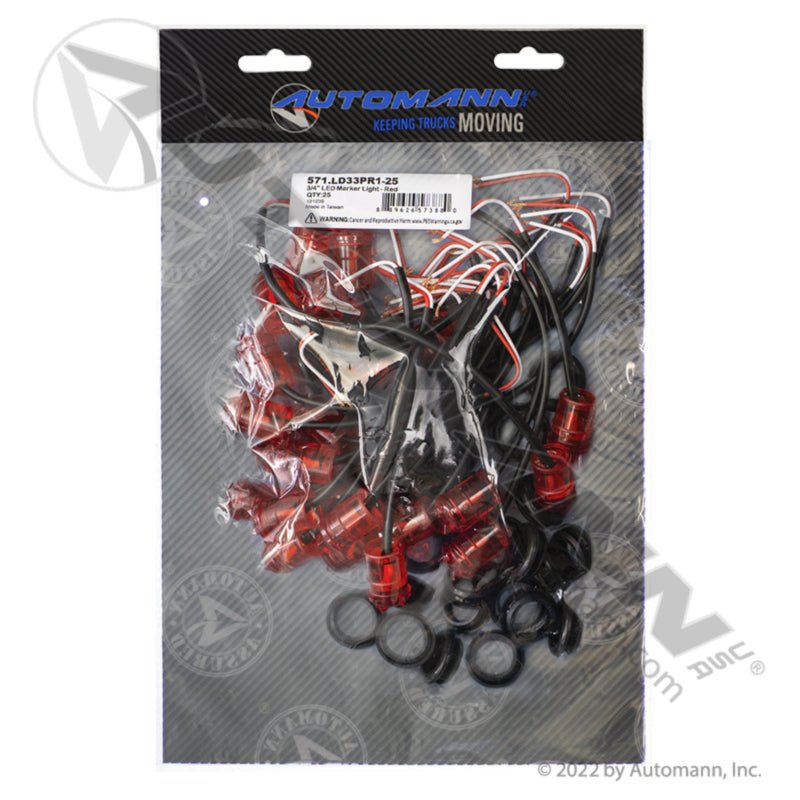 3/4 Inch Red LED Marker Light – Bulk 25 Pack – P2PC Rated – Automann 571.LD33PR1 - 25 571.LD33PR1 - Automann - FLEETPRO PARTS & TIRES