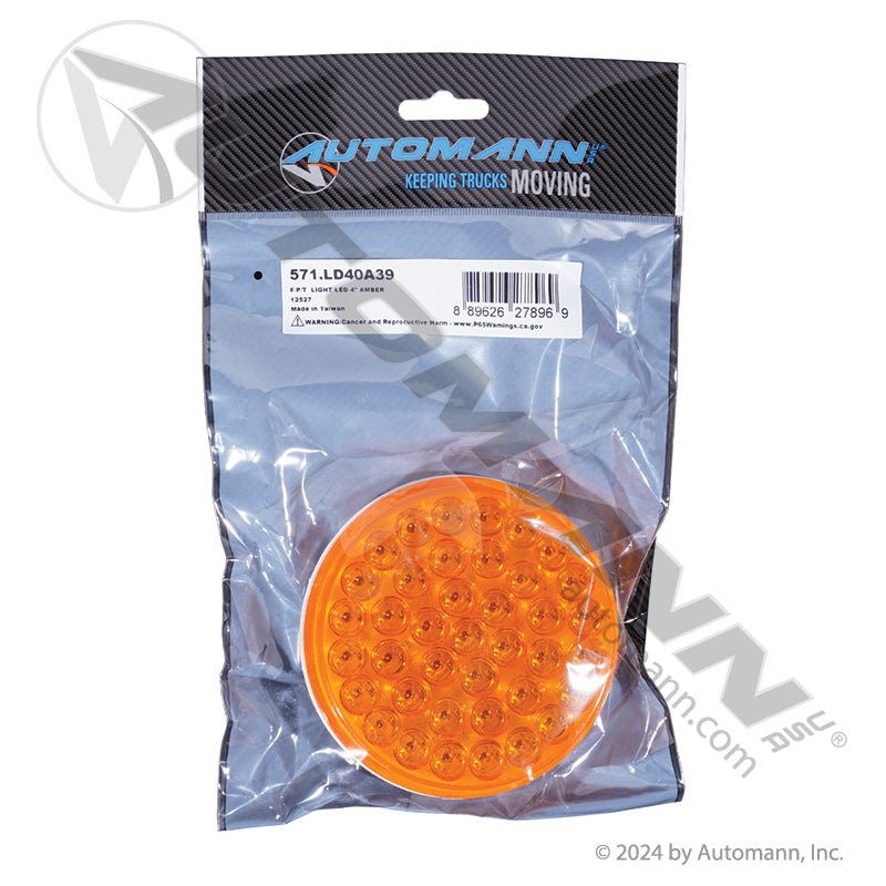 Front Park Turn LED Light - 4 Inch Round Amber PL-3 Grommet Mount - Truck-Lite 4050A Grote G4003 571.LD40A39 571.LD40A39 - Automann - FLEETPRO PARTS & TIRES