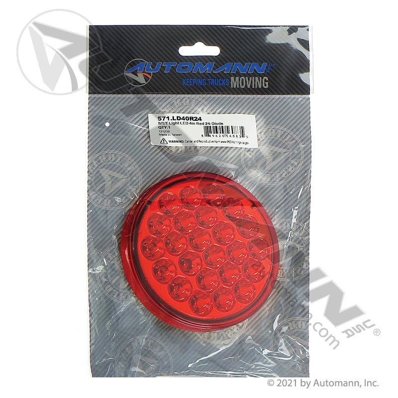 Stop Turn Tail LED Light - 4 Inch Round Red 24-Diode with Reflector - Grand General 78273BP 571.LD40R24 571.LD40R24 - Automann - FLEETPRO PARTS & TIRES