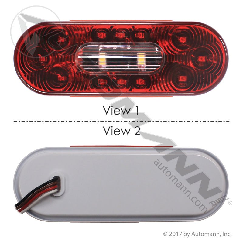 Stop Turn Tail & Back-Up LED Light - 6 Inch Oval Red/White 14-Diode - Grote 54682 571.LD60RW14 571.LD60RW14 - Automann - FLEETPRO PARTS & TIRES