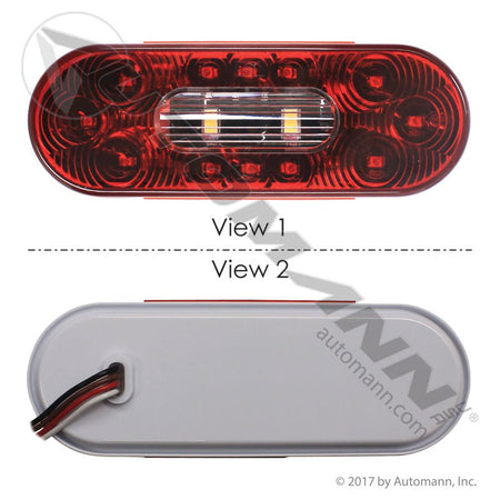 Stop Turn Tail & Back-Up LED Light - 6 Inch Oval Red/White 14-Diode - Grote 54682 571.LD60RW14 571.LD60RW14 - Automann - FLEETPRO PARTS & TIRES