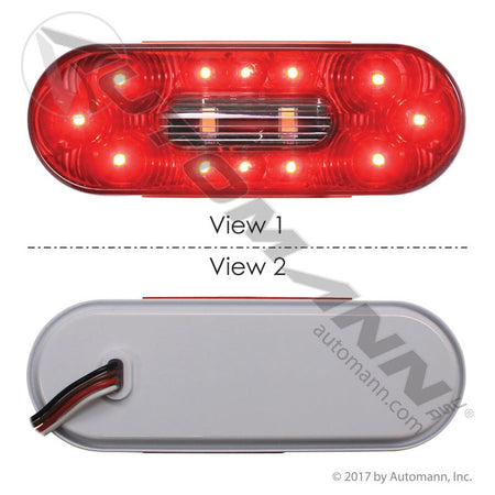 Stop Turn Tail & Back-Up LED Light - 6 Inch Oval Red/White 14-Diode - Grote 54682 571.LD60RW14 571.LD60RW14 - Automann - FLEETPRO PARTS & TIRES