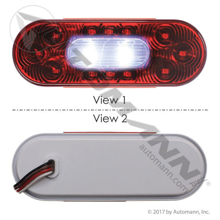 Stop Turn Tail & Back-Up LED Light - 6 Inch Oval Red/White 14-Diode - Grote 54682 571.LD60RW14 571.LD60RW14 - Automann - FLEETPRO PARTS & TIRES
