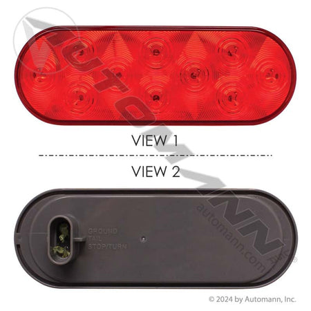 6 Inch Oval LED Tail Light – 10 - Diode Red – Replaces Truck - lite 60250R 571.LD66R10 - Automann - FLEETPRO PARTS & TIRES