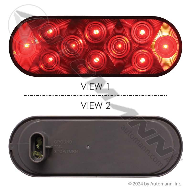 6 Inch Oval LED Tail Light – 10 - Diode Red – Replaces Truck - lite 60250R 571.LD66R10 - Automann - FLEETPRO PARTS & TIRES