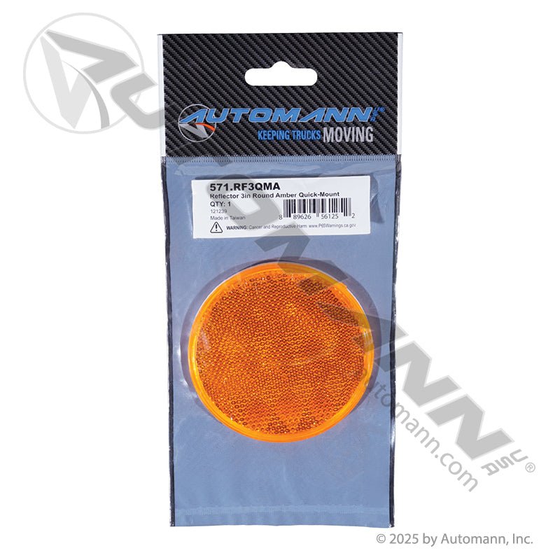 Reflex Reflector - Amber 3-3/16 in Round Quick-Mount - Grote 40063 Trucklite 98005Y 571.RF3QMA 571.RF3QMA - Automann - FLEETPRO PARTS & TIRES