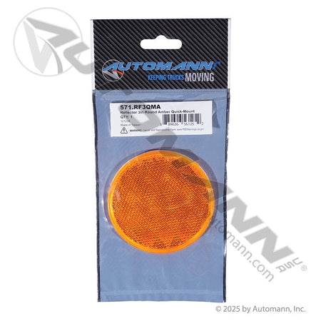Reflex Reflector - Amber 3-3/16 in Round Quick-Mount - Grote 40063 Trucklite 98005Y 571.RF3QMA 571.RF3QMA - Automann - FLEETPRO PARTS & TIRES