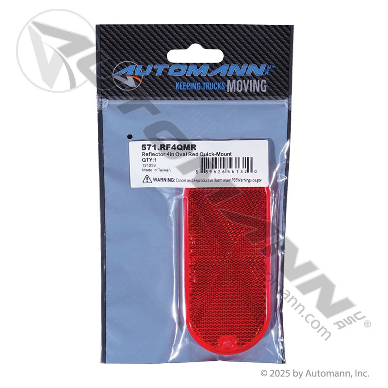 Reflex Reflector - Red 4-3/8 in x 1-7/8 in Oval Quick-Mount - Grote 41042 B479R 571.RF4QMR 571.RF4QMR - Automann - FLEETPRO PARTS & TIRES