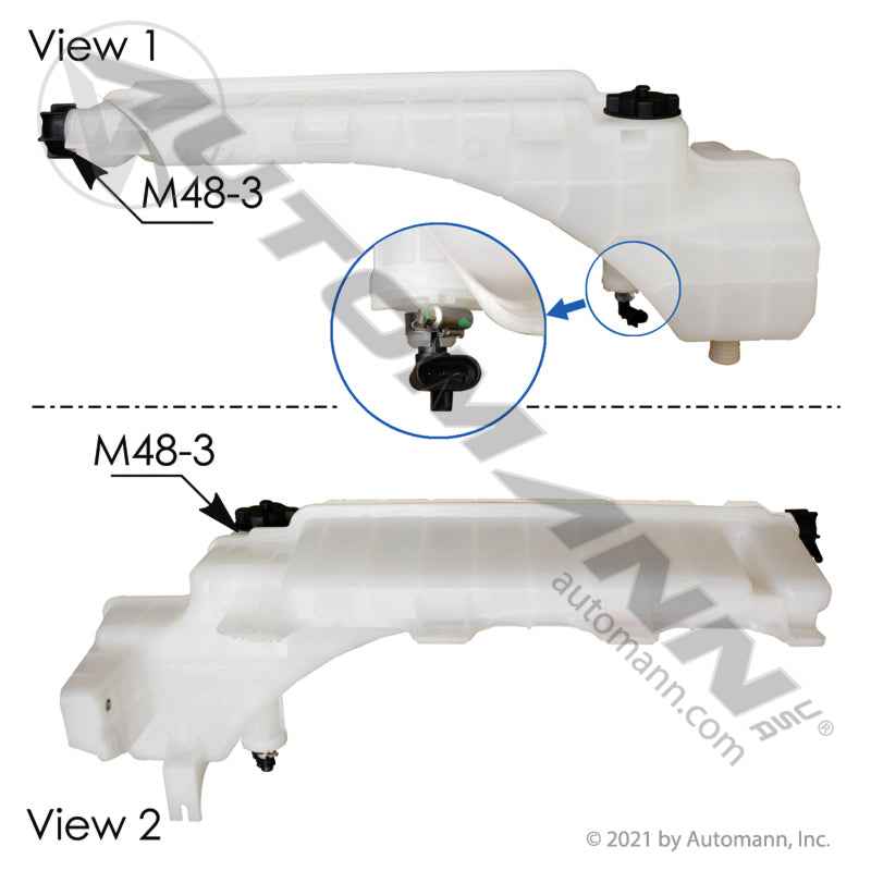 Volvo VNL Coolant Reservoir – Complete Kit with Caps & Sensor – Replaces 23059017