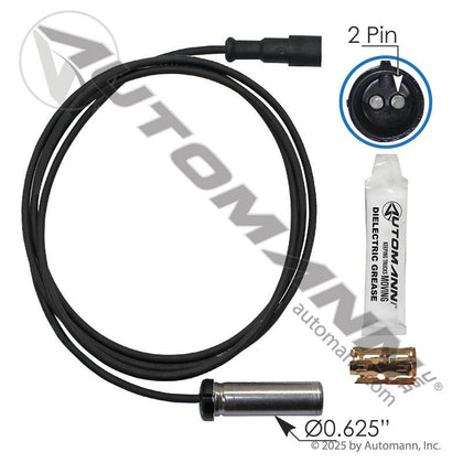 ABS Wheel Speed Sensor Kit - Straight Head 67in Cable 66mm Sensor - Meritor R955337 E12294 577.A5337 577.A5337 - Automann - FLEETPRO PARTS & TIRES
