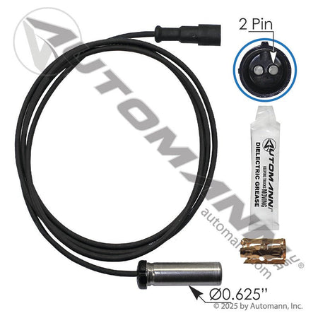 ABS Wheel Speed Sensor Kit - Straight Head 67in Cable 66mm Sensor - Meritor R955337 E12294 577.A5337 577.A5337 - Automann - FLEETPRO PARTS & TIRES