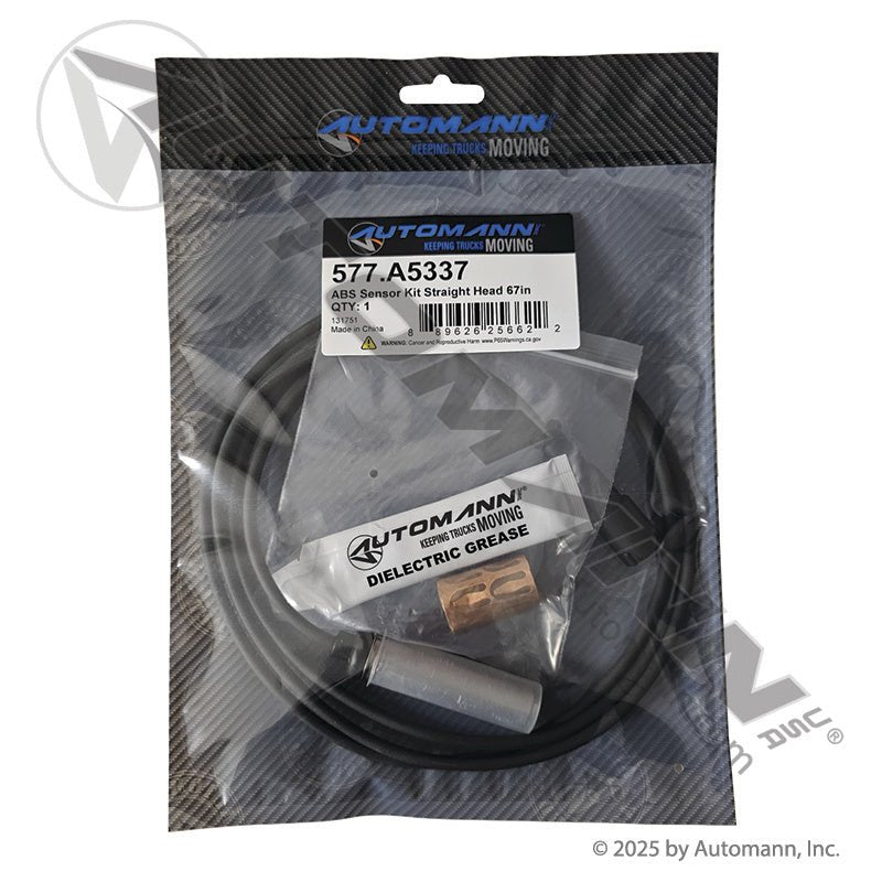 ABS Wheel Speed Sensor Kit - Straight Head 67in Cable 66mm Sensor - Meritor R955337 E12294 577.A5337 577.A5337 - Automann - FLEETPRO PARTS & TIRES