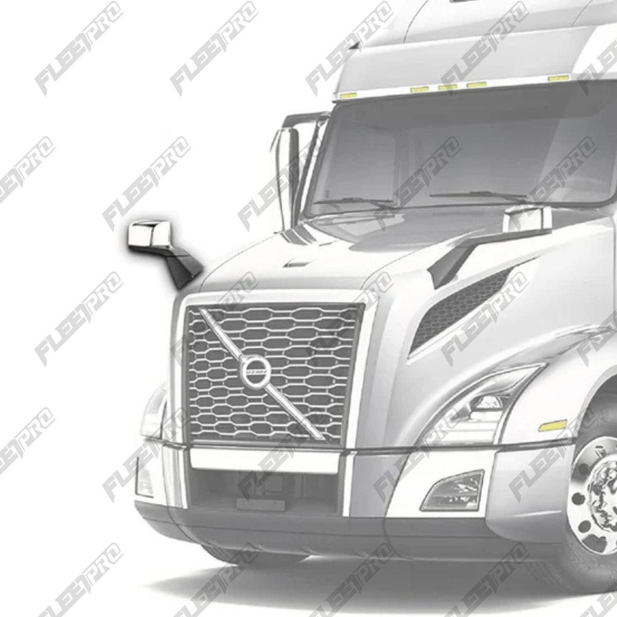 Volvo VNL Hood Mirror (2018–2025 Gen 3) – Passenger Side Chrome & Black Heated Assembly – Replaces 84723683 - Fleet Pro Parts & Tires Inc.